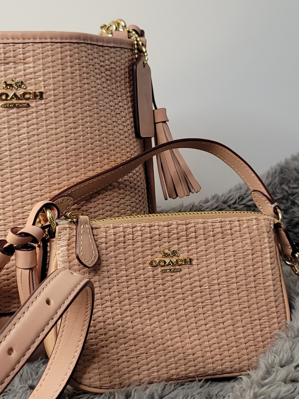 COACH Blush Pink Woven Leather Crossbody Bag